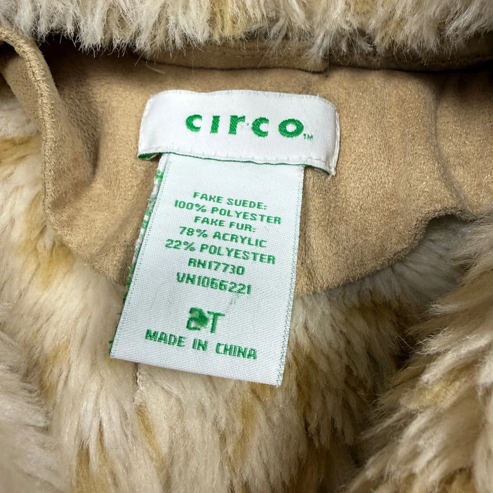 Circo Kids Tan Faux Suede Shearling Hooded Coat Faux Fur Trim Jacket 2T